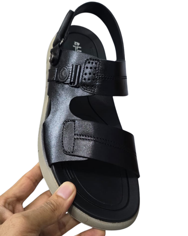 LuxeFit - Black Open-Panel Sandal with Buckle Detailing