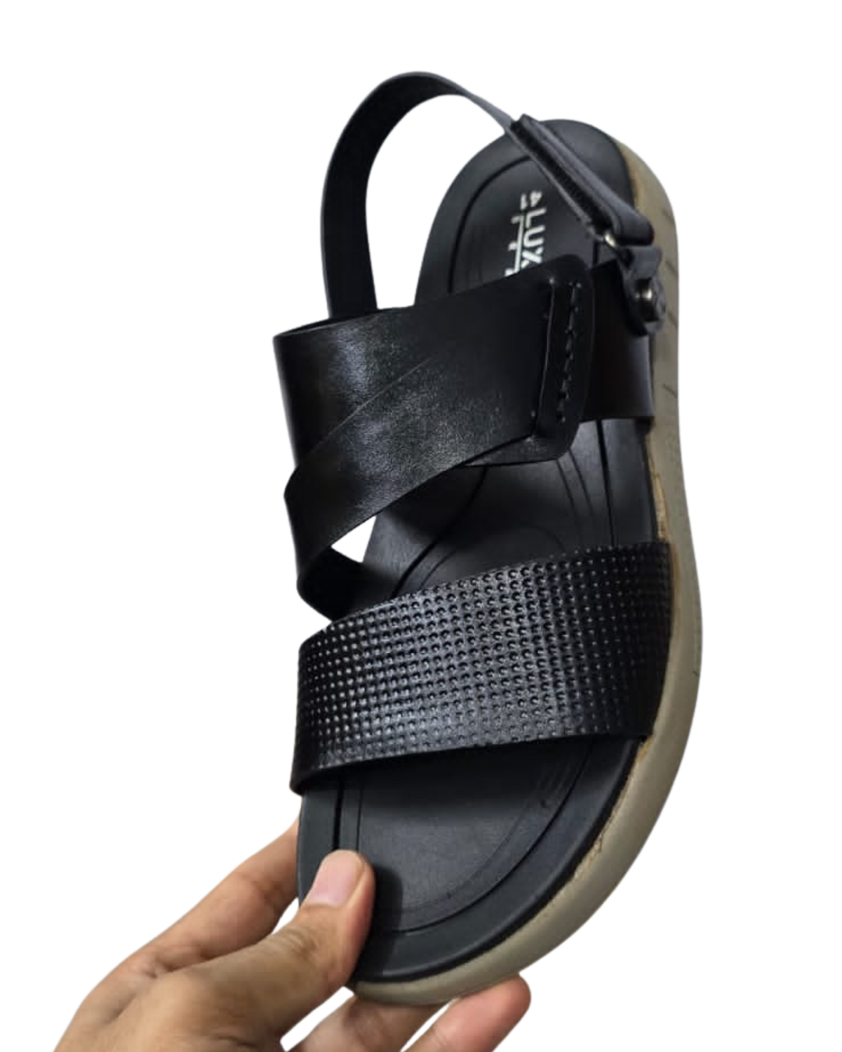 LuxeFit - Black Cross-Strap Sandal with Minimal Stitch Design