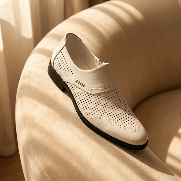 Style that breathes with you. 🖤Meet the Men's Perforated Business Casual Shoes — engineered with hollow ventilation p...